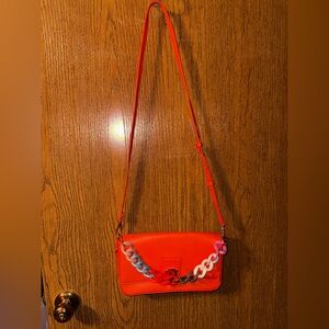 Women’s Orange Crossbody Bag with Colorful Chain Strap
